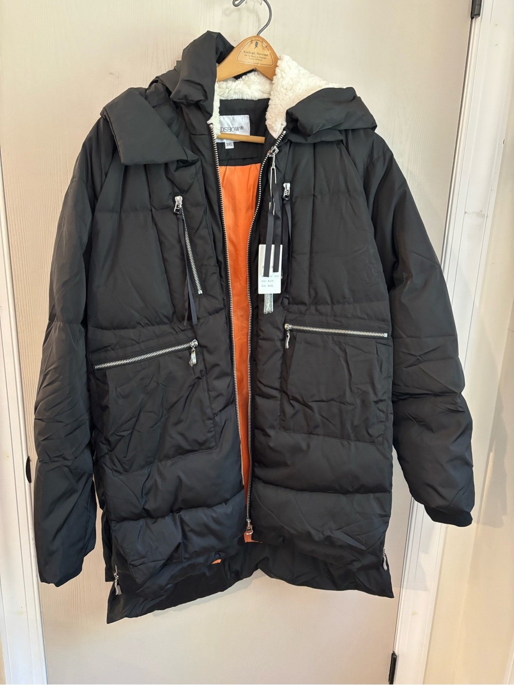 Womens Black Puffer Parka Jacket with Sherpa Hood Lining XXXL